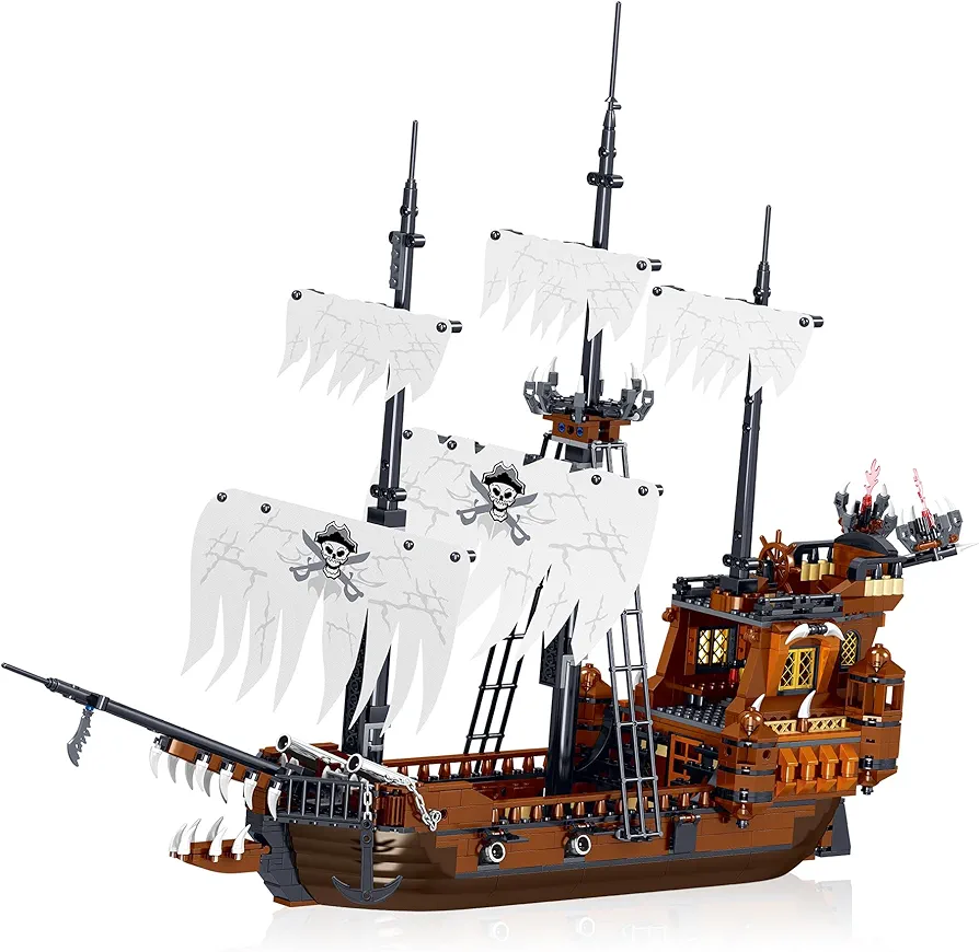 Toy Building Block Set, Pirate Ship Regular Size Brick Model Kit, Creative Ship Building Construction, Christmas Birthday Gift for Adult Teens Children Kids Boys Girls 8+ 1182pcs