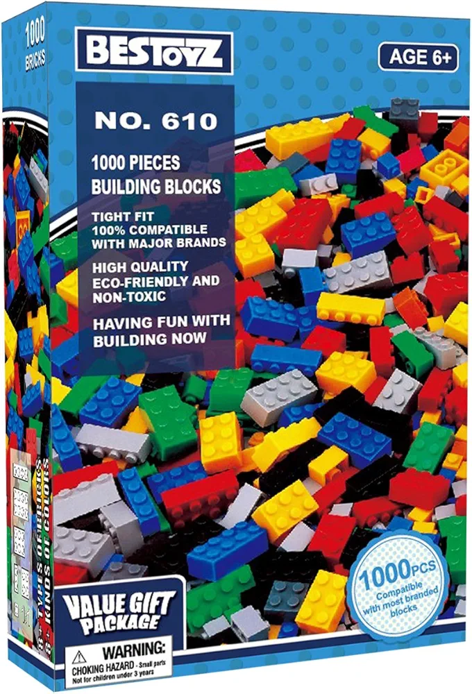 1000 Pieces Building Blocks, Bulk Classic Building Bricks Toy, Big Box of Basic Bricks, Compatible with Major Brands, Educational Construction Toys & Gifts for Kids 6+