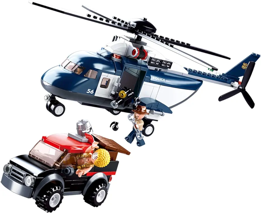 DAHONPA Police Rotor Craft City Helicopter Light Weight Utility Airplane Building Bricks Set, 285 Pieces Air-Force Build Blocks Toy, Gift for Kid and Adult