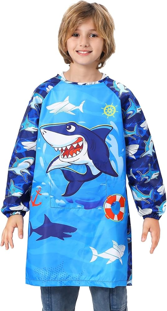 WERNNSAI Kids Art Smocks Boys Girls Smock for Painting Waterproof Artist ApronLong Sleeve Pocket Toddler Smock Apron Age 4-12