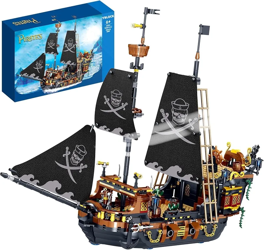 Pirates Ship Building Mini Blocks Set, Pirate Brick Toy Set,Building Blocks for Boys 8-14, Gift for Kids & Adult Collections Enthusiasts (1328 Pieces)