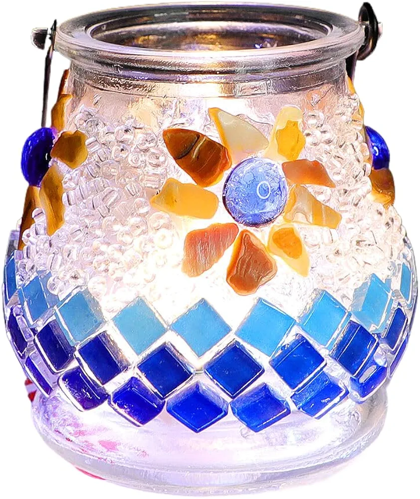 Mosaic Tile Kits DIY kit Mosaic Building Sets Glass Lantern/Candle holder /Vase Exclusive Art DIY Glass Craft for Adults and Teens Creative Gift for Craft Lovers Mosaics Home Decor (sea and beach)