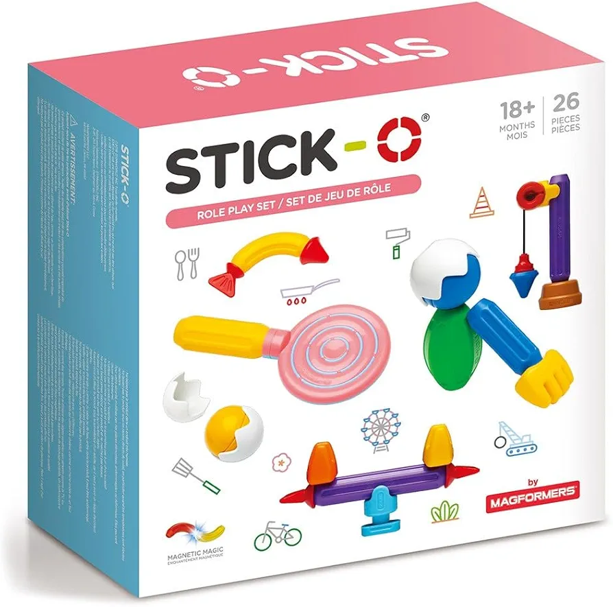 STICK O Role Play 26 Piece Magnetic Building Set, Rainbow Colors, Educational STEM Construction Toy Ages 18M+