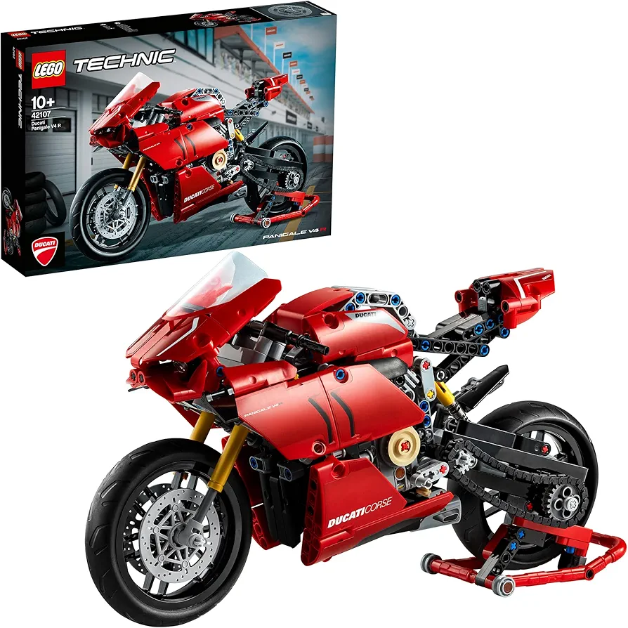 LEGO 42107 Technic Ducati Panigale V4 R Motorbike, Collectible Superbike Display Model Building Kit with Gearbox and Working Suspension, Gift Idea, 10 year +