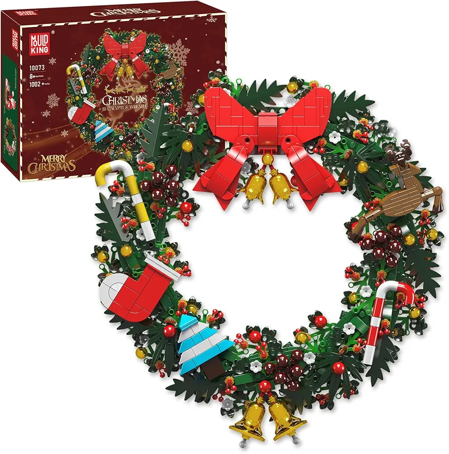 Mould King Christmas Wreath Building Blocks kit, Eucalyptus Wreath Decorated House Model for Xmas, Holiday STEM Toys Gift for 8+ Kids, Build Set for Adults (1002 Pcs)