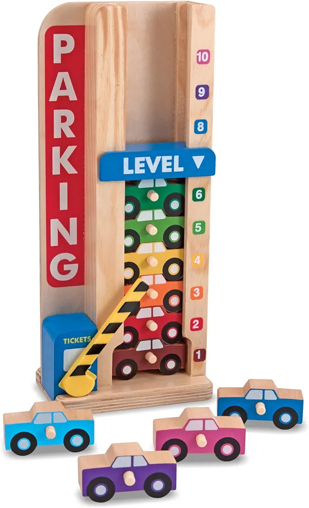 Melissa & Doug Stack & Count Wooden Parking Garage With 10 Cars