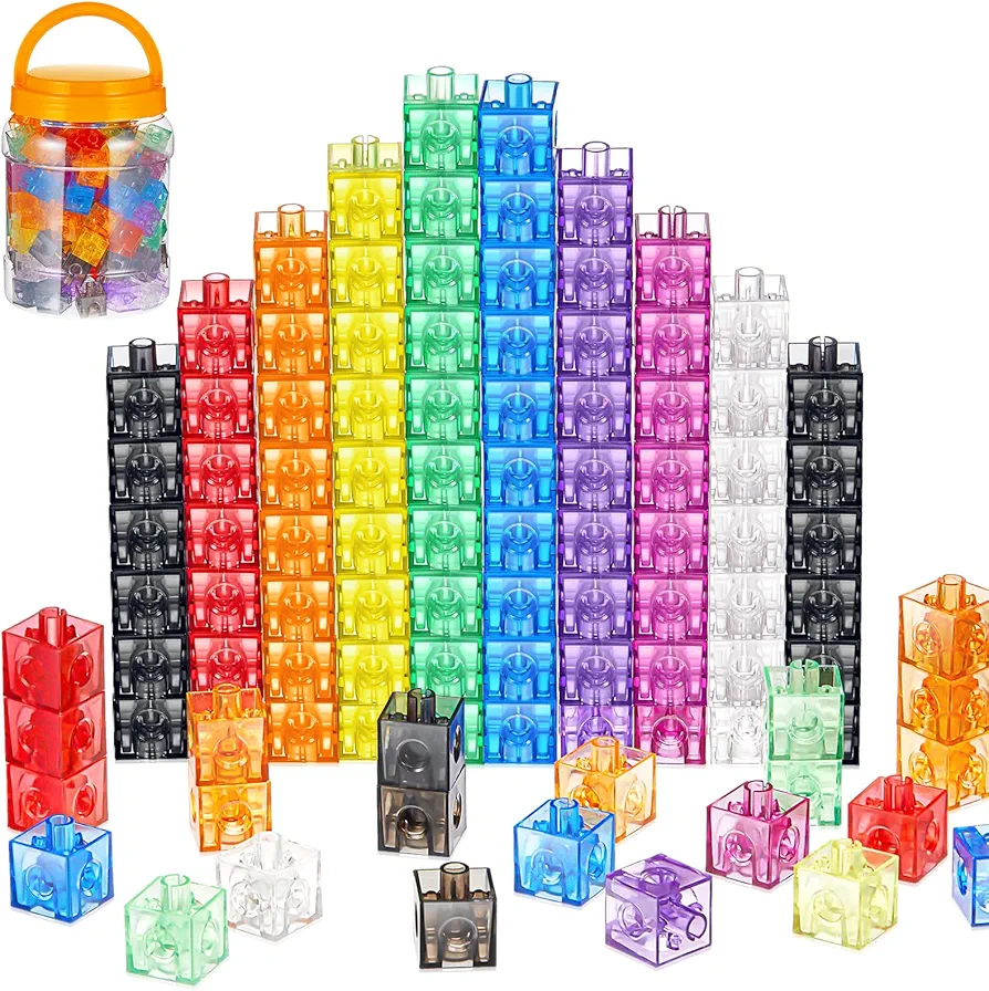 200 Pcs Translucent Linking Cubes 0.8 Inch Construction Toy for Kindergarten Preschool Connecting Counting Blocks for Early Math Manipulative Educational Light Table Toys Homeschool Supplies