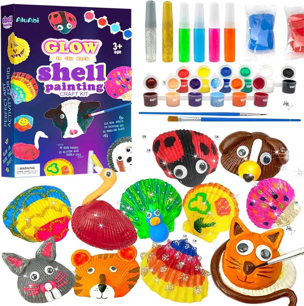 AluAbi Kids Sea Shell Painting Kit, Arts & Crafts Painting Kit for Boys and Girls, Craft Kits Gifts for Kids Age 4, 5, 6, 7, 8, 9, 10, 11, 12, DIY Creative Art Activities Toys for Birthday, Party