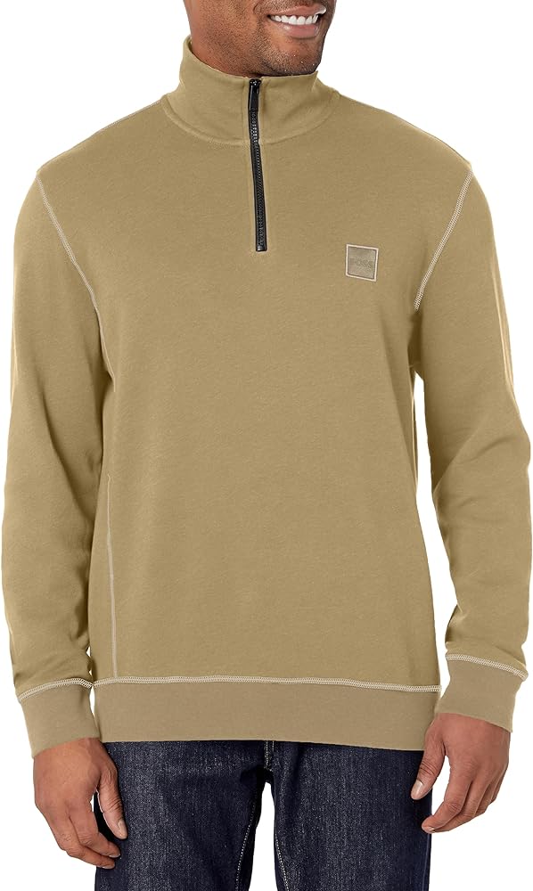 BOSS Men's Patch Logo French Terry Quarter Zip Up Sweatshirt