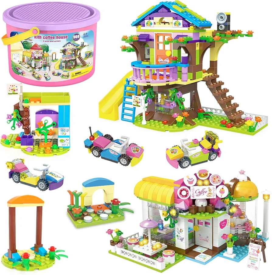 EP EXERCISE N PLAY Friends Tree House Creative Building Toy House Set for Girls 6-12, Treehouse Cafe House Friends Building Block Kit