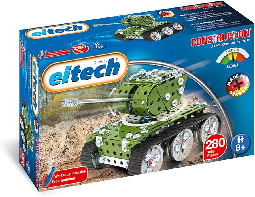 Eitech Tank Educational STEM Toy- Intro to Engineering and STEAM Learning, Build and Play Steel Construction Set with 280 Pieces