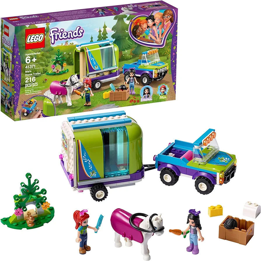 LEGO Friends Mia's Horse Trailer 41371 Building Kit with Mia and Emma Mini Dolls includes Toy Truck, Horse, and Rabbit for Creative Play (216 Pieces)