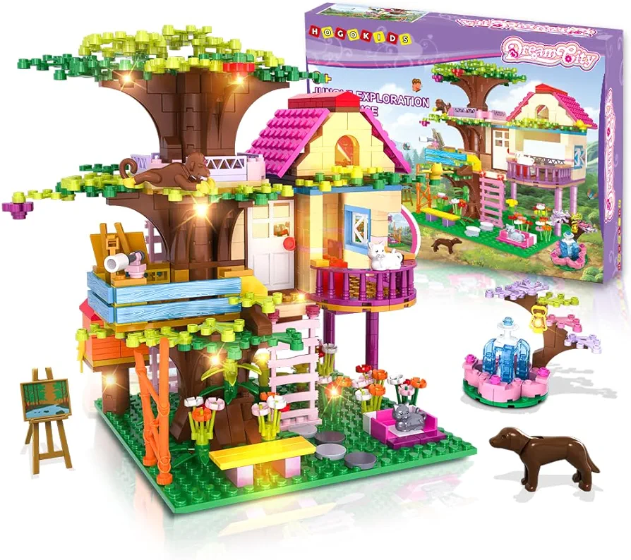 HOGOKIDS Tree House STEM Building Toy - Creative Construction Set 613PCS Forest House Building Bricks | Treehouse with Fountain and Animals, Building Block Toy for 6 7 8 9 10+ Girls Boys Best Gift