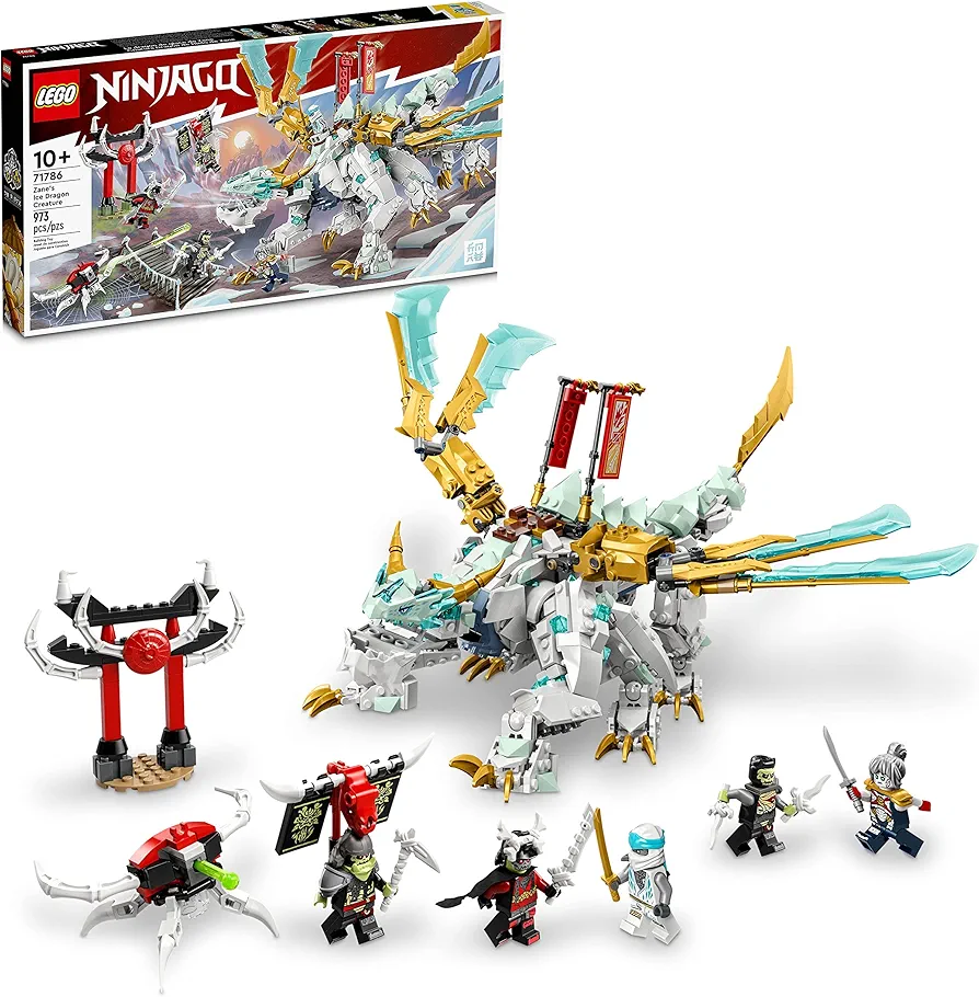 LEGO NINJAGO Zane’s Ice Dragon Creature 71786, 2in1 Dragon Toy to Action Figure Warrior, Model Building Kit, Construction Set for Kids with 5 Minifigures