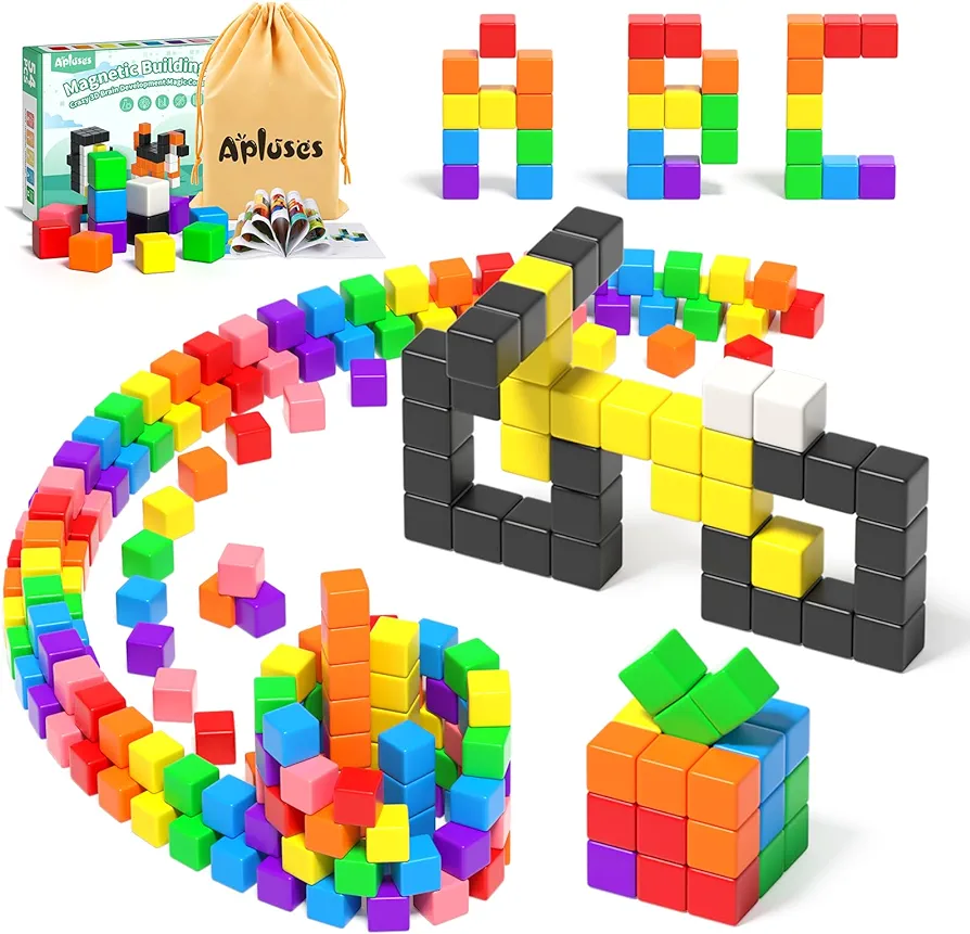 54 PCS Magnetic Blocks, Magnetic Building Blocks for Toddlers 3+, Montessori Toys, Magnetic Cubes, Preschool STEM Educational Sensory Magnet Toys for Kids Ages 3-5 Year Old Boys and Girls