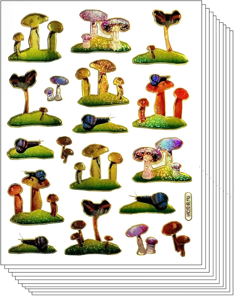 Stickers Glitter Pack 10 Sheets Cute Mushroom Boho Hippie Retro Love Peace Weed Trance Cartoon Label Stickers Craft Art Scrapbooking Decorations Supplies for Teachers Students Girls and Boys (15)