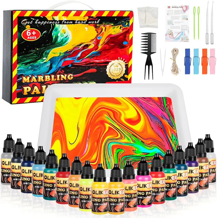 Arts & Crafts For Kids Ages 6-8 8-12,18 Colors Water Marbling Paint for Kids,Marbling Paint Art Kit for Kids,Arts and Crafts Toys for Girls & Boys Ages 6 7 8 9 10 11 12 Year Old