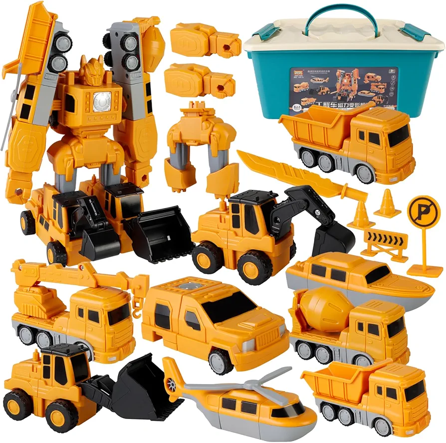 Magnetic Transform Engineering Car Assembled Toys, Magnetic Transforming Cars, Toy Construction Vehicles with Storage Box, 7 in 1 Magnetic Transform Engineering Car for Kids Age 4-6 (35 Pcs)