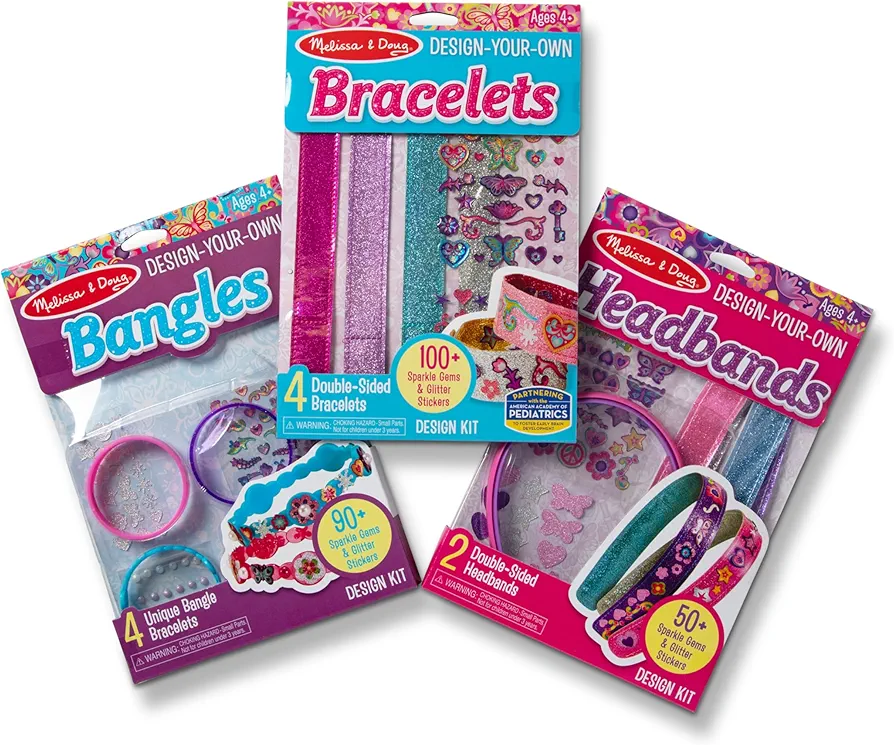 Melissa & Doug Design-Your-Own Jewelry-Making Kits - Bangles, Headbands, and Bracelets - DIY , Decorate With Stickers, Crafting Set For Kids Ages 4+