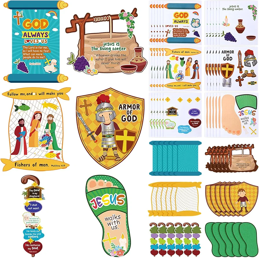 Outus 36 Set Religious Sunday School Crafts Armor of God DIY Craft Kit VBS Christian Crafts for Kids Bible Hanging Ornament Sunday School Paper Craft Sticker for Christmas DIY Activity Preschool