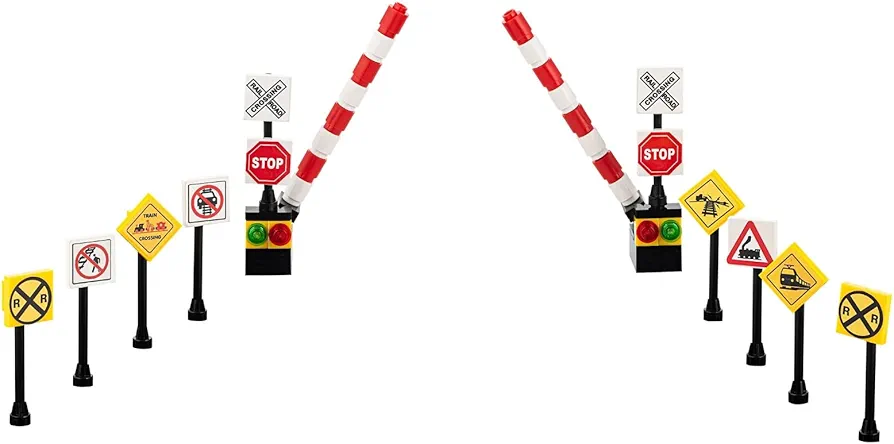 Building BRICKS Toys Custom Train Railroad 2 Crossing Signals 2 Crossing Gates 8 Railroad sighns