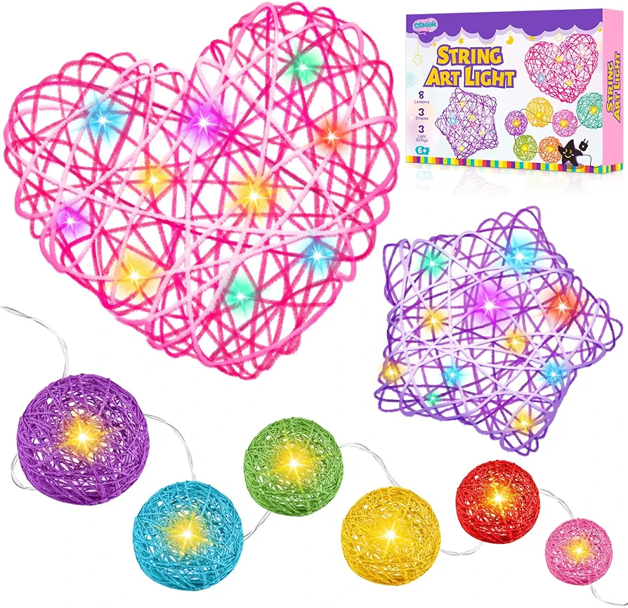 String Art Kit for Kids Ages 8-12, 2*Heart 2*Star 10*Round Lanterns, Kids Arts and Crafts Ages 8-12, Gifts for 9+ Year Old Girls, Craft Gift Set for Girls Teens Age 6-12 Gift Ideas, Kids DIY Craft Kit