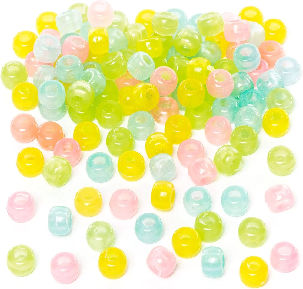 Baker Ross EF344 Glow in The Dark Pony Beads - Pack of 200, Ideal for Jewelry, Bracelet, Necklace and KeychainMaking, Kids' Arts and Crafts, Gifts