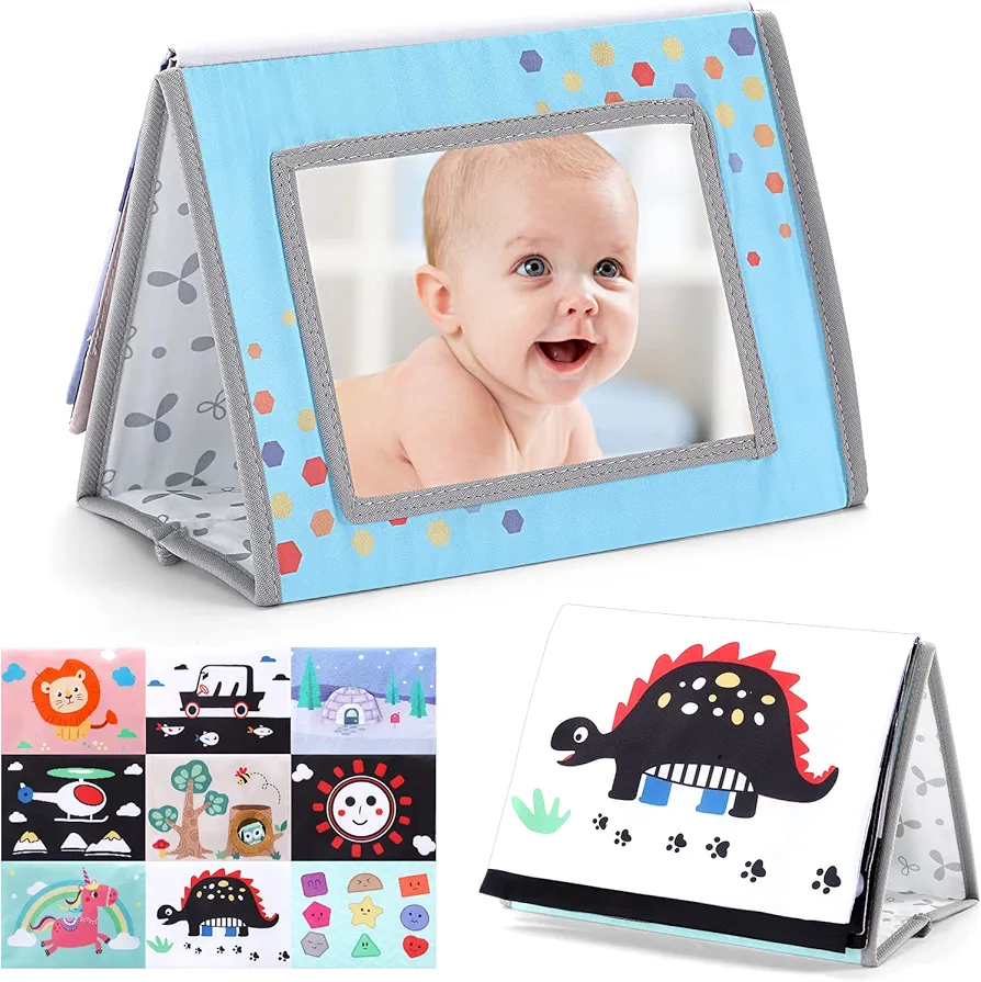 Tummy Time Toys Baby Mirror, Newborn Toys Infant Toys 0-3 Months, Tummy Time Mirror High Contrast Black White Baby Toys 0-6 Months, Baby Toys 3-6 Months Infant Toys for 0 3 6 9 12 Months Girls Boys