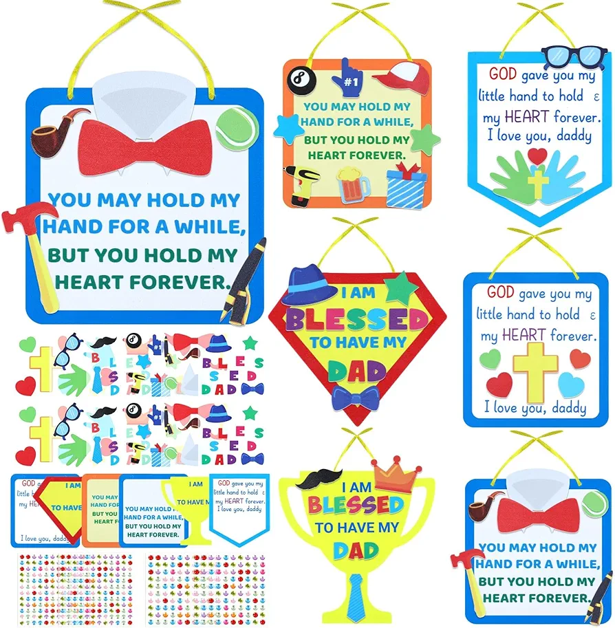 12 Sets Religious Fathers Day Craft Kit for Kids Father's Day DIY Sign Foam Banner Arts Crafts Decor Handmade Craft Gift Kit for Day Classroom Students Sunday School Project Activity