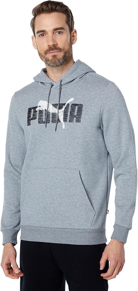 PUMA Layered Graphic Hoodie Medium Gray Heather/Charcoal LG