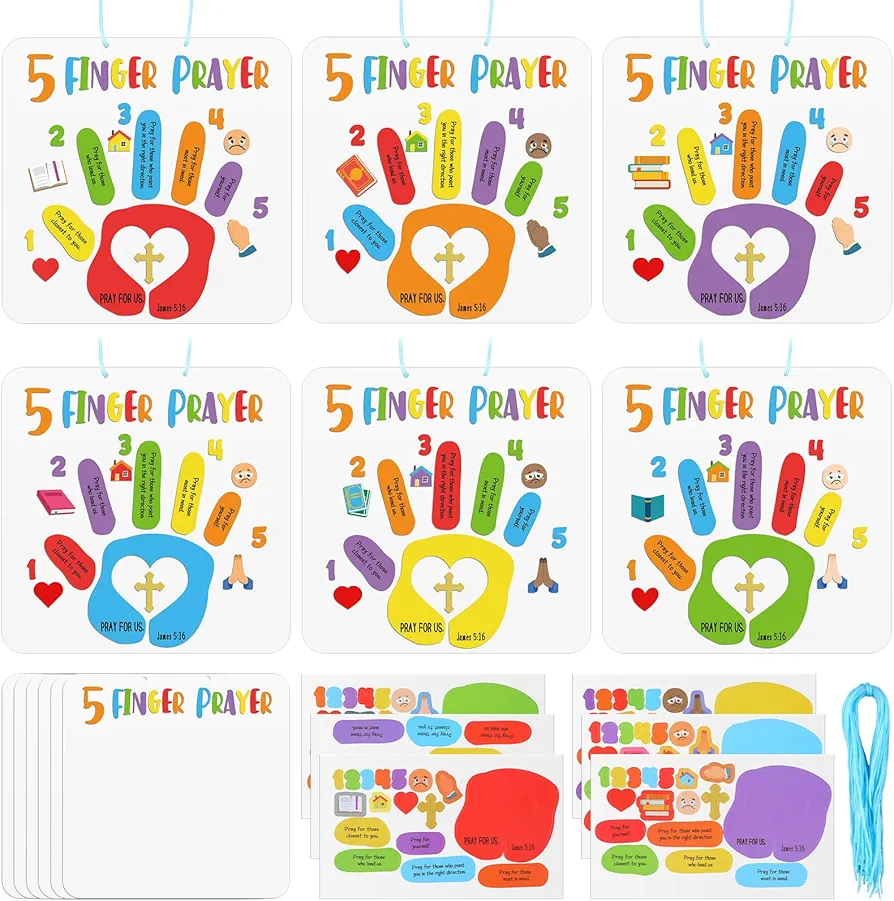 30 Sets Bible Crafts for Kids 5 Finger Prayer Handprint Craft DIY Christian Sunday School Crafts Make Your Own Finger Prayer Craft Gift for Religious Party Supplies Fun Home Activities