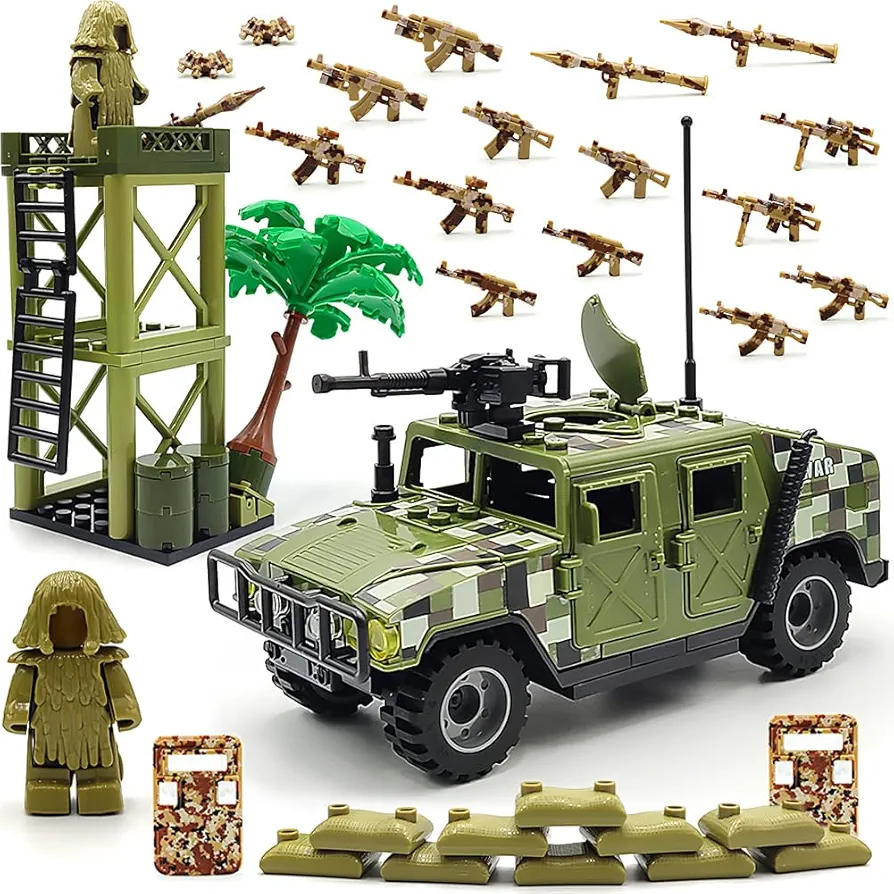 Military Toy Model Car Guard Tower Weapon Pack Building Block Toys Compatible with Mini figure Brick Toy for Boys Age 6-12 Years (173pcs)