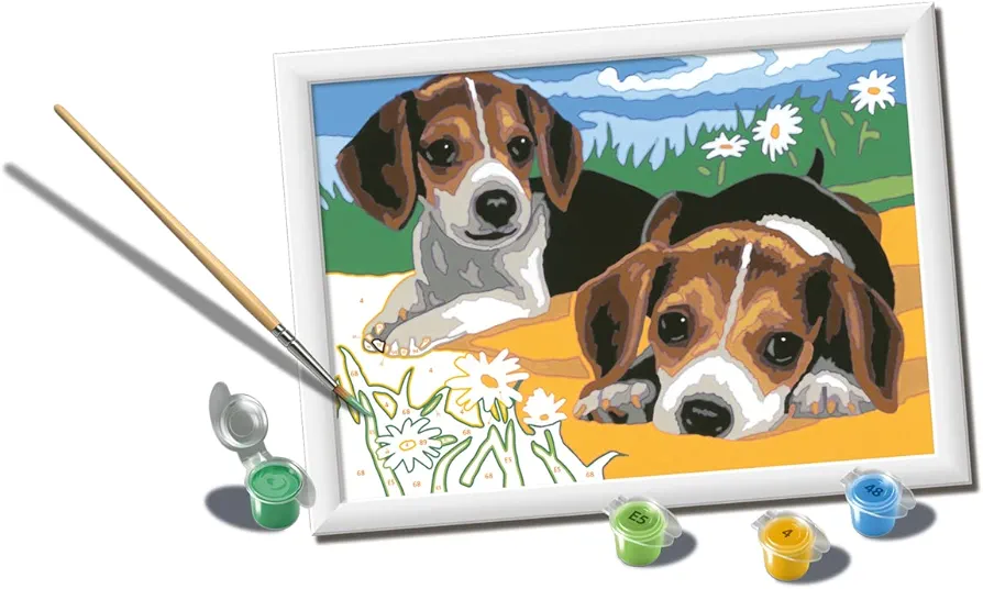 Ravensburger CreArt Jack Russell Puppies Paint by Numbers Kit for Kids - Painting Arts and Crafts for Ages 7 and Up