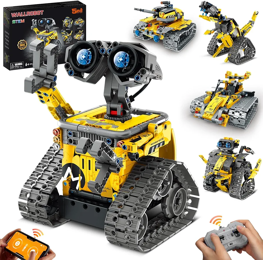 Sillbird STEM Building Toys, Remote & APP Controlled Creator 5in1 Wall Robot/Explorer Robot/Mech Dinosaur Toys Coding Set, Creative Gifts for Boys Girls Kids Aged 6 7 8-13 (435 Pieces)