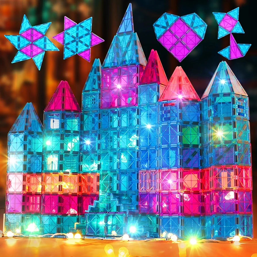 Frozen Toys for Girls Magnetic Tiles 120 Pcs Princess Castle Building Blocks with Light for Kids Aged 5-7,Toddlers Kids Toys,Sensory Toys for Toddlers,Birthday Xmas Gift for Girls Aged 3-5