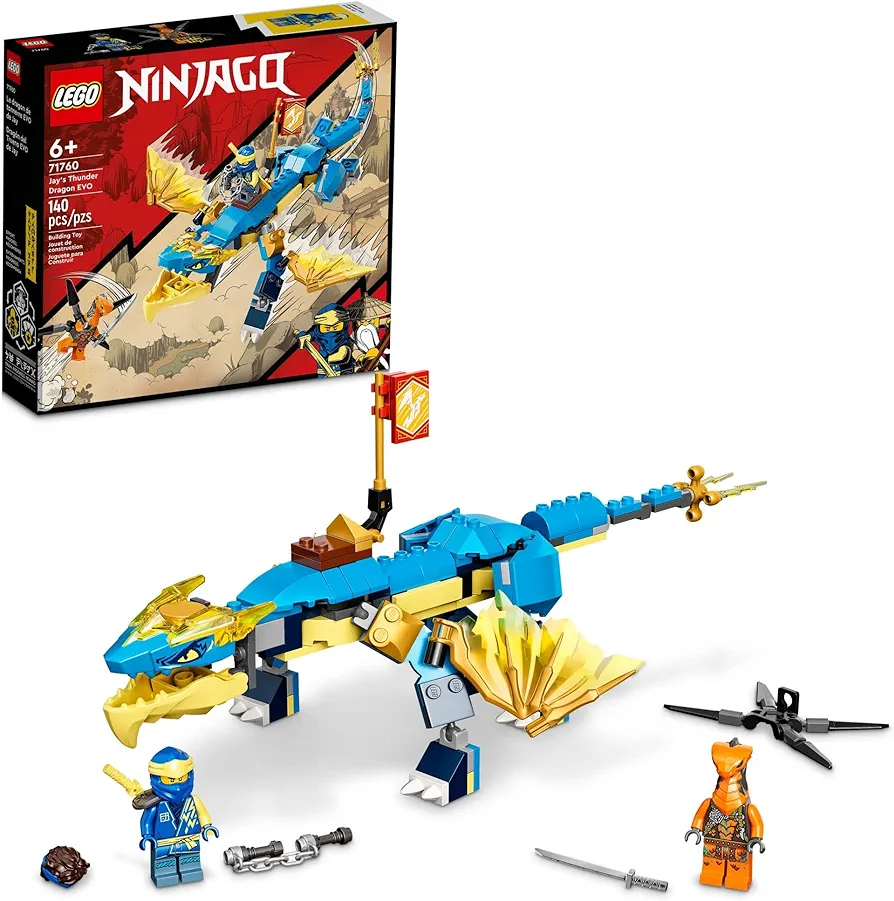 LEGO NINJAGO Jay’s Thunder Dragon EVO 71760 - Toy Figure and Viper Snake Set with Minifigures, Collectible Speed Mission Banner, Ninja Battle Adventure, Great Gift for Kids 6 Plus Years Old