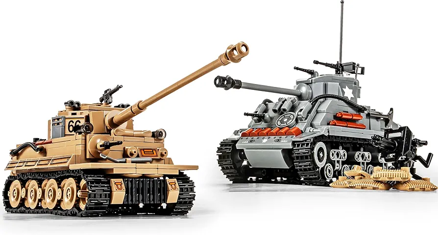 SEMKY Military Series Tiger Tank + M4 Sherman Tank 2 in 1 MOC Building Blocks（1180 Pieces）,WW2 Army Tank for Kid and Military fan