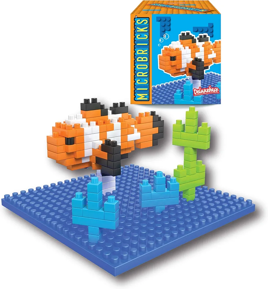 Microbricks Clown Fish from Deluxebase. Ocean Themed 3D Puzzle Mini Blocks Building Toys, Easy to Use Mini Bricks Clown Fish Puzzle. Great Animal Toys, Educational Toys and Kids Party Favors.