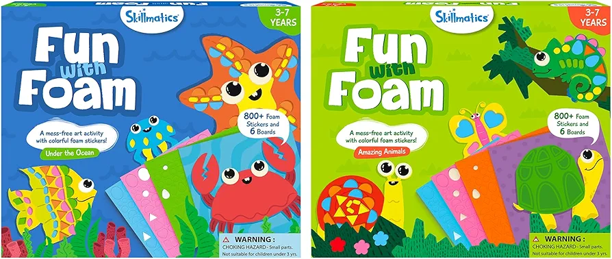 Skillmatics Fun with Foam Underwater Animals & Wild Animals Bundle, No Mess Sticker Art for Kids, Craft Kits, DIY Activity, Gifts for Boys & Girls Ages 3, 4, 5, 6, 7