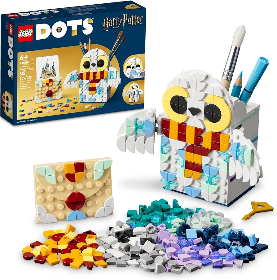 LEGO DOTS Harry Potter Hedwig Pencil Holder 41809, Craft Set for Kids Age 6+ with Hedwig The Owl Pencil Holder and Note Holder. Back to School Gift Idea for Boys and Girls, Make Magical Patterns