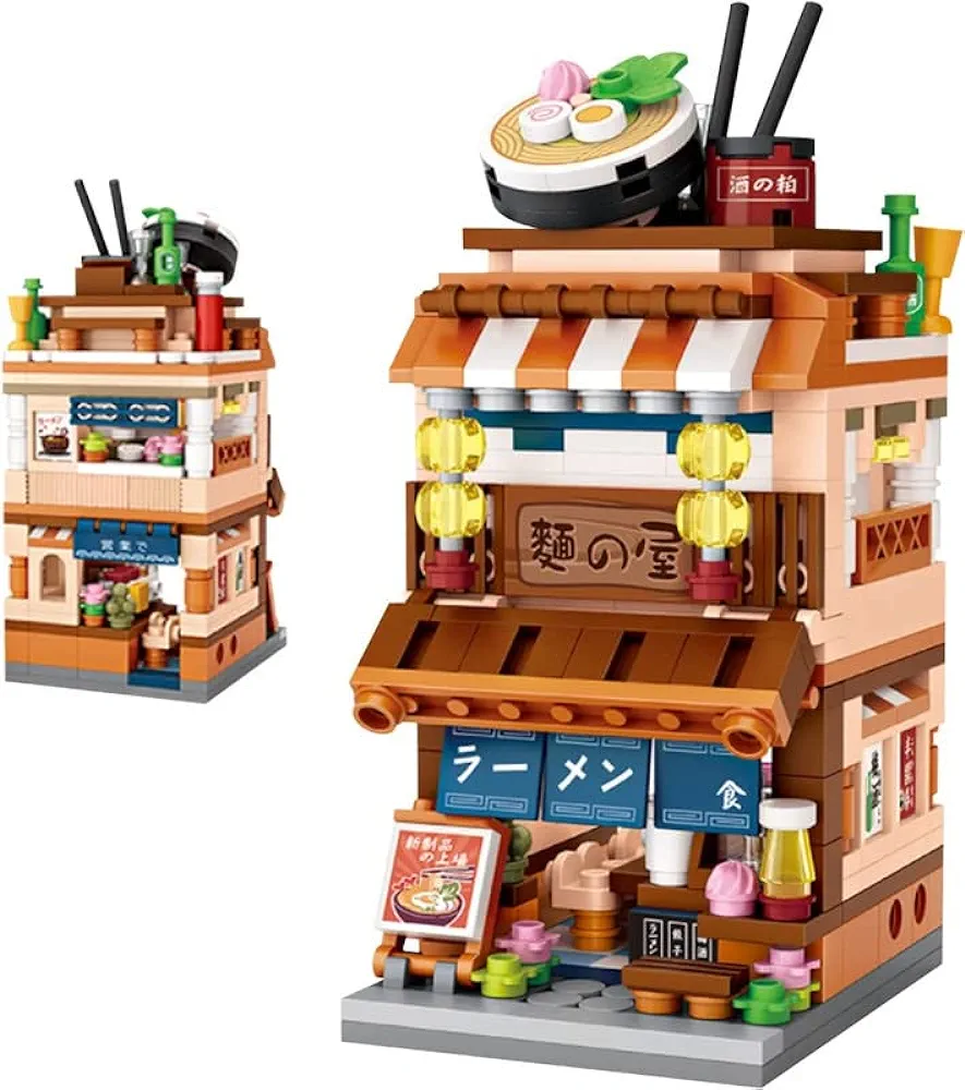 Japanese Street View Building Blocks House Toy, 412 Pieces Mini Shop Bricks, Display Construction Toys Building Kit for Kids Boys and Girls Age 6 and Up (Ramen House)