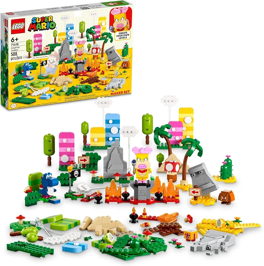 LEGO Super Mario Creativity Toolbox Maker Set 71418, Create Your Own Levels with Figures, Grass, Desert and Lava Builds, Starter Course Expansion, Toy Gift Idea for Kids 6 Plus