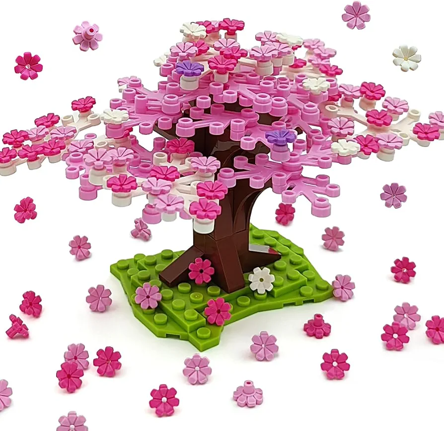 Cherry Blossom Tree Building Block Sets,Sakura Bonsai Scenenry Garden Accessories Building Bricks Toy Trees Flowers DIY Plant Model Set-136PCS