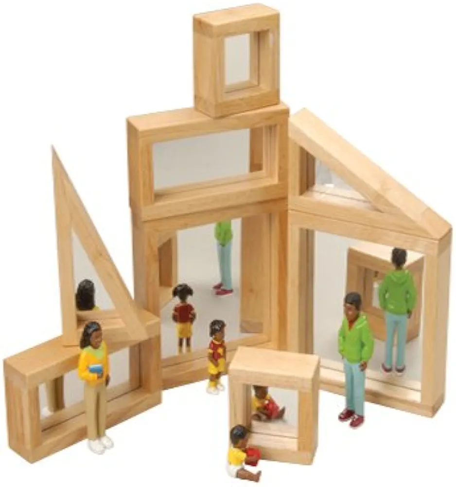 Constructive Playthings Mirrored Wooden Block Set for Kids (Set of 8)