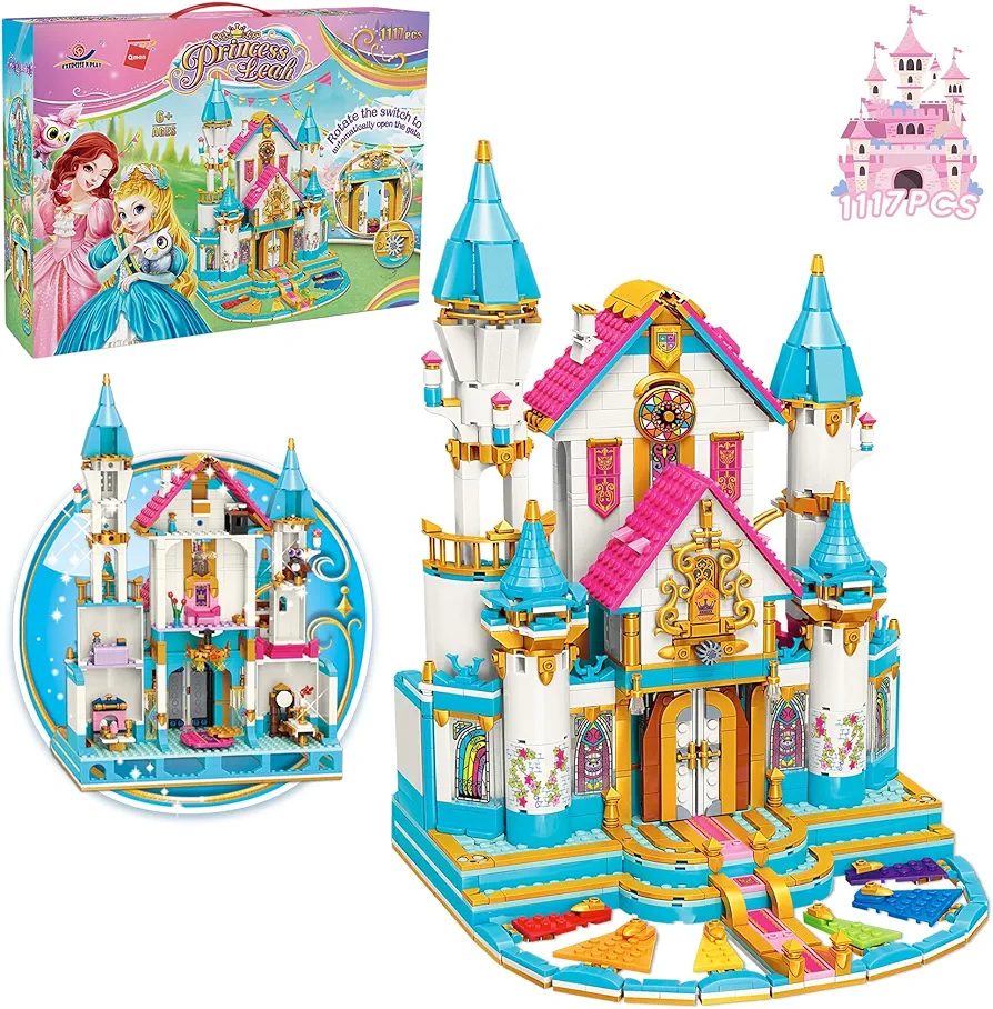 EP EXERCISE N PLAY Girls Princess Castle Building Kit, (1117 PCS Dream Castle Building Blocks Sets for Girls Age 6-12, Creative Roleplay Christmas Birthday Gifts for Kids Girls