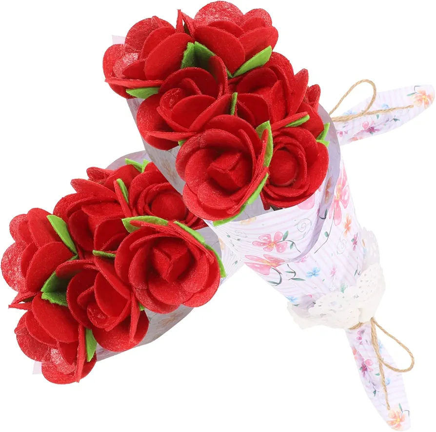 Beavorty 2 Sets Bouquet Material Package Flower Crafts for Kids DIY Felt Flower Kit Valentines Day DIY Spring Crafts Kid Toys Unique DIY Bouquet Supply Child Rose Craft Pack Non-Woven