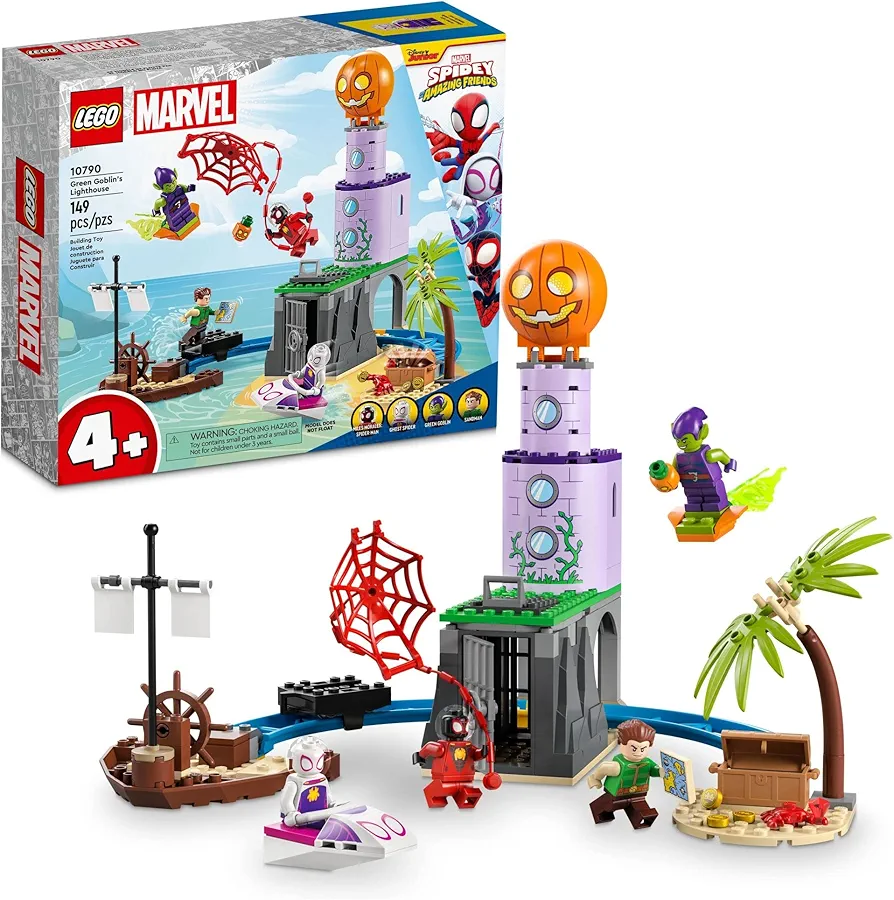 LEGO Marvel Team Spidey at Green Goblin's Lighthouse 10790, Toy for Kids ages 4+ with Pirate Shipwreck, Miles Morales Minifigure & More, Spidey and His Amazing Friends Series