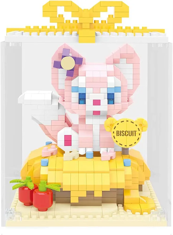 Micro Cartoon Building Blocks Building Toys Mini Building 3D Toy Pet Blocks Kit for Teens and Adults Dust-Proof Included (Pink Fox)