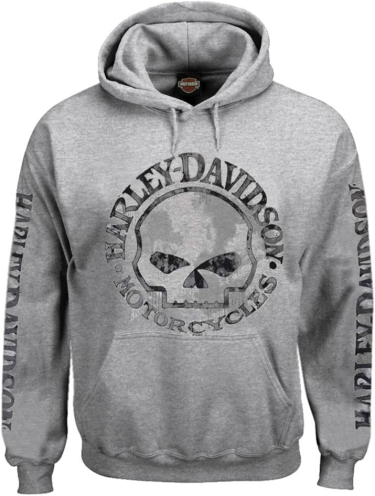 Harley-Davidson Men's Hooded Sweatshirt, Willie G Skull, Gray Hoodie 30296654