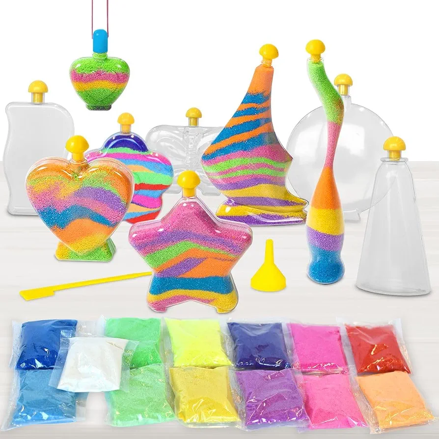 Kraftic Sand Art for Kids, Arts and Crafts Activity Kit -1 Pack of 10 DIY Sand Art Bottles, 13 Sand Craft Bags, Art Kit for Kids